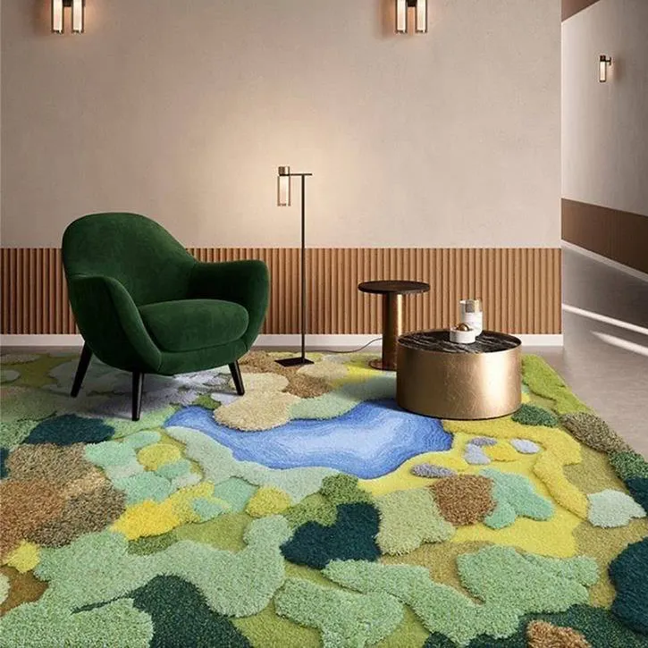 Césped Artificial redondo hecho a mano, bosque de musgo verde, 3d, diseño colorido, alfombra personalizada