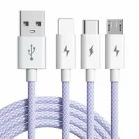 Kabel Data USB Type-C Pengisian Daya Super 3 in 1 Universal 6A 66W, Kabel Pengisi Daya Micro USB Multi-fungsi dengan Jalinan Nilon untuk Pengisian Cepat