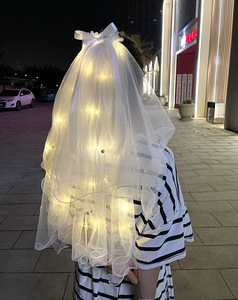 2022 fiocco in nastro di raso velo da sposa lungo onda corta con velo luminoso a <span class=keywords><strong>LED</strong></span> con pettine per oggetti di scena per foto di addio al nubilato di nozze - Product Image 5