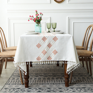 Nappe en lin Mantel de <span class=keywords><strong>lino</strong></span> maison à manger lin couverture de table épaisse et douce avec gland rectangle housses en tissu de lin de table - Product Image 2