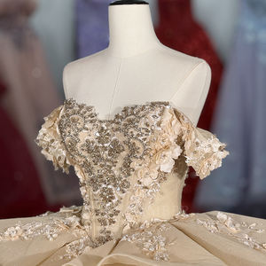 فستان زفاف ذهبي فاخر من جانسمبر 6943 مزين بالكريستال، فستان حفلات مزركش، فستان كوينسينيرا أنيق - Product Image 5