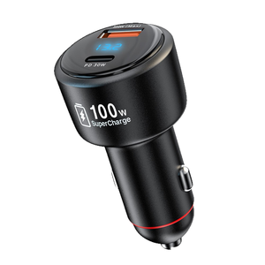 จอแสดงผลดิจิตอล พอร์ตคู่ 100W อลูมิเนียมอัลลอยด์ที่ชาร์จในรถยนต์ 1USB+Type-C ชาร์จเร็ว QC3.0+PD ชาร์จเร็วสำหรับไอโฟน ซัมซุง - Product Image 1