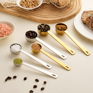 Cuchara Medidora <span class=keywords><strong>de</strong></span> Café con Mango Largo, Cuchara Medidora <span class=keywords><strong>de</strong></span> Mesa, Herramientas <span class=keywords><strong>de</strong></span> Medición, Cuchara para Azúcar, <span class=keywords><strong>Leche</strong></span> en Polvo y Especias, en Plata y Oro - Product Image 1