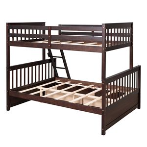 Cama litera doble sobre matrimonial DB con escaleras y cajones de almacenamiento, madera maciza color espresso, estilo tradicional - Product Image 4