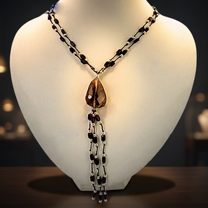A Women's 925 Silver Natural Stone Beaded Tassel Necklace Bohemia Style Everyday Wear From Rajasthan - Product Image 3