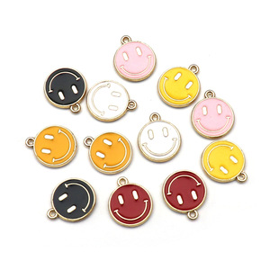 Smiley <b>Face</b> Round Zinc Alloy Jewelry Findings For Bracelet <b>Making</b> DIY Accessories Oil Dripping Finish F0149 - Product Image 1