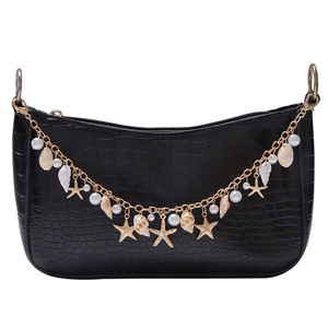 พวงกุญแจรูปตัวยูพร้อมโซ่ประดับปลาดาว หอยสังข์ ไข่มุก และโลหะผสมรูปสัตว์ทะเล สำหรับตกแต่งสไตล์วันหยุดพักผ่อนริมชายหาด - Product Image 1