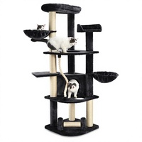 Arbre à chat en bois noir, tour d'escalade multi-niveaux, meubles pour chat d'intérieur, poteaux à gratter en sisal