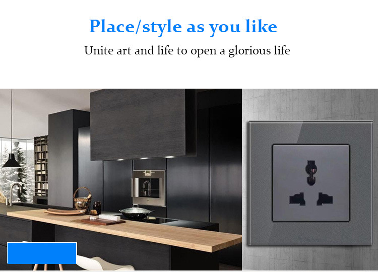 multi-functional grey tempered glass wall socket panel British standard Hong Kong version usb switch wall socket