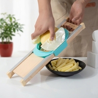 Mandoline à légumes et hachoir 5 mm pour coupes en bâtonnets, invention brevetée, avec protège-main, en bois massif, manuel, acier inoxydable, emballage carton