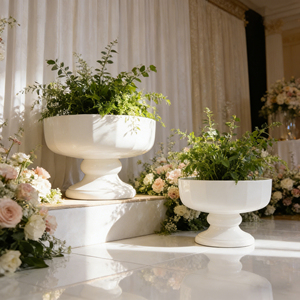 Grand pot à fleurs sur piédestal blanc classique - Idéal pour les mariages, les événements et la décoration des halls d'hôtel - Product Image 1