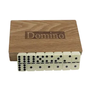 Bộ Domino Sáu Urê Hai Chấm Màu Đen Ngà Thật Tùy Chỉnh Nhà Máy Trong Logo Mộ Và Debossed Hộp Gỗ Trò Chơi Bán