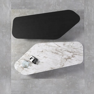 Modern Large Irregular Shape White <strong>Real</strong> Solid Marble Top <strong>Wood</strong> Base Center <strong>Coffee</strong> <strong>Table</strong> - Product Image 5