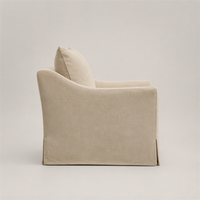 Fauteuil d'appoint rembourré beige en lin avec jupe de chaise, assise profonde, pour salon, chambre, hôtel, salle de séjour