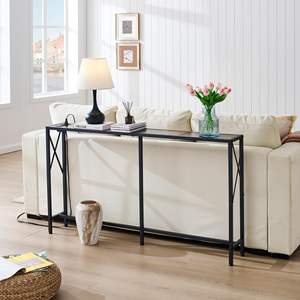 Mesa de consola con Oulets y puertos USB Mesa de sofá de 55,1 "Detrás del sofá Soporte Delgado largo industrial - Product Image 2
