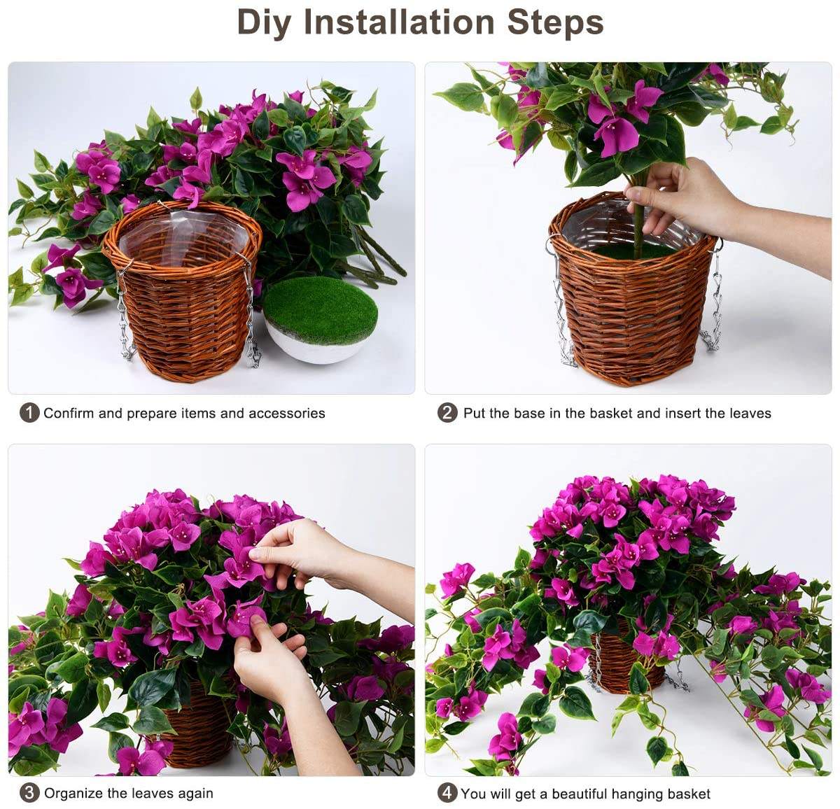 Cesta Colgante Con Flores Artificiales - Crisantemos Y Hojas, Hecha A Mano, Tamaño Extra Grande