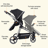 Poussette double tandem pliable pour bébés, chariot jumeaux haute qualité avec grand panier de rangement pour les voyages des frères et sœurs