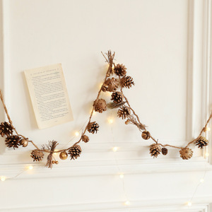 Décoration de <span class=keywords><strong>Noël</strong></span> en forme de pomme de pin, ensemble de bougeoirs en bois, guirlande, pomme de pin rétro, décoration en poudre dorée <span class=keywords><strong>rose</strong></span> collante - Product Image 4