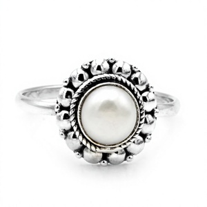 Venta al por mayor hecho a mano de plata esterlina 925 oxidado agua dulce perla anillo de piedras preciosas joyería de alta calidad de la India - Product Image 3