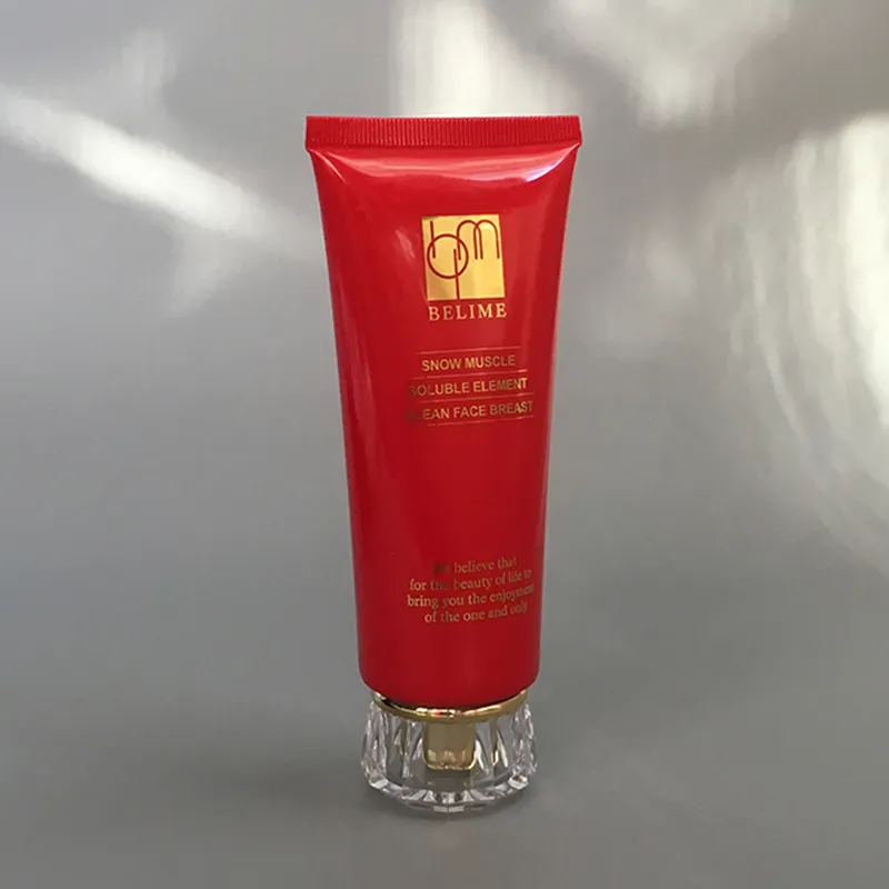 Luxury Acrylic Thick Wall Cap Shiny Gold Logo D40mm 100g Solid Red Plastic Squeeze Empty Lotion Tube For Cosmetic Packaging
