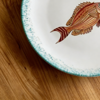 Assiettes rondes en céramique de 8 et 10 pouces, série Océan d'été, bord vert réactif, motif poisson personnalisé, pour hôtels et restaurants, assiettes à dîner et à steak