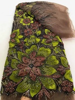 Tissu en velours floral perlé, dentelle de tulle, paillettes faites à la main, extensible, élastique, métallique, respirant, écologique, léger pour mariage