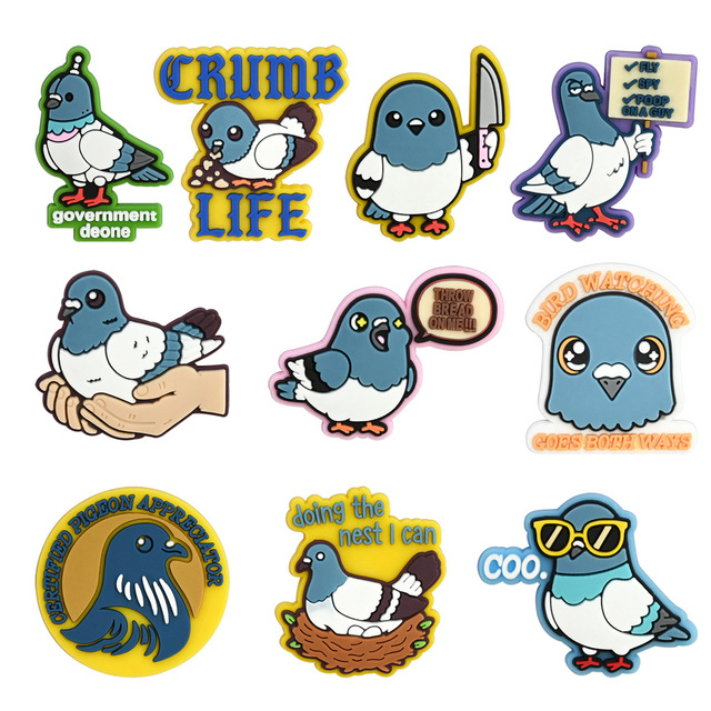 Custom Funny Pigeon Meme Shoe Charms with Government Drone Slogan, Humorous Bird Shoe Pins for Creative Clogs Decor