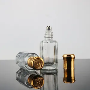 3ml 6ml 12ml Parfüm glasflaschen rollen auf Flaschen achteckige Attar-Roll flaschen ätherisches Öl mit goldener Kappe