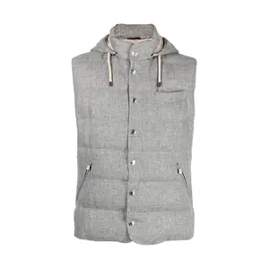 Custom Mannen Puffer Vest Jacket Winter Button Up Mouwloze Kap Jas Vesten Running Sport Vesten Voor Mannen