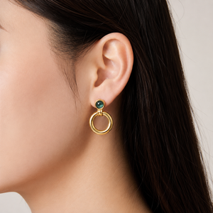 Boucles d'oreilles pendantes circulaires en zircone cubique verte pour femmes, boucles d'oreilles imposantes en acier inoxydable avec placage sous vide en or 14 carats - Product Image 5