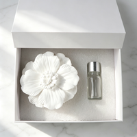 Diffuseur de parfum en bois avec pierre aromatique en porcelaine et fleur en céramique, fait main, pour la maison, parfum d'ambiance, huile essentielle, désodorisant