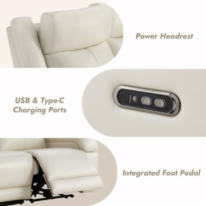 <span class=keywords><strong>Canapé</strong></span> inclinable <span class=keywords><strong>électrique</strong></span> 3 places en cuir véritable avec console de rangement, appuie-tête <span class=keywords><strong>électrique</strong></span> et ports USB - Product Image 5