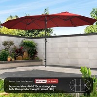 Parasol de terrasse extérieur à trois tiges, grand auvent central, pare-soleil en fer, coque en vinyle, tissu polyester imperméable 3000 mm