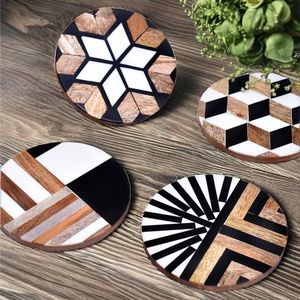 Modern Design Resin Wood Coaster <b>Set</b> 4 Glass <b>Tea</b> Coffee Drink Coasters with Heat Protection Kitchen Tableware Decor - Product Image 3