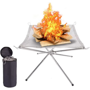 Stufa Pieghevole in Rete d'Acciaio per Esterni con Borsa per il Trasporto, per Campeggio, Forniture per Cucina da Campo a Legna - Product Image 1