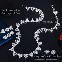 Parure de bijoux de luxe brillante pour mariée, avec collier et boucles d'oreilles en feuilles et fleurs vertes en zircon cubique, plaqué argent brésilien, pour femme