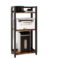 Étagère de rangement vintage pour imprimante, mobile, en bois, pour bureau, 3 niveaux, support d'affichage métallique pour imprimante