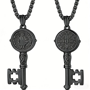 Joyería de Moda, Collar con Llave de <span class=keywords><strong>San</strong></span> <span class=keywords><strong>Benito</strong></span> Exorcista, Chapado en Oro de 18K, Acero Inoxidable, para Hombre, Aniversario, Fiesta - Product Image 2