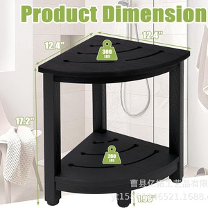 Banc de salle de bain en bois Yituo avec étagère de rangement à 2 niveaux, siège d'angle, tabouret noir, mobilier de douche intérieur - Product Image 5