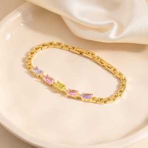 Sweet Sugar Cube <b>Bracelet</b> Gold Colored Zircon Gemstone Claw Setting Party Jewelry - Product Image 2