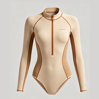 DIVESTAR Khaki Wetsuit Wanita Kustom 2mm Neoprene Lengan Panjang untuk Freediving dengan Ritsleting Depan Anti-UV Tahan Air Ukuran Besar