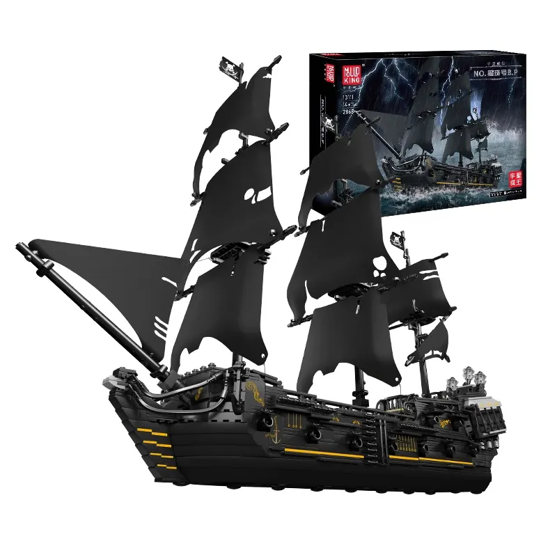 MOULD KING 13111 MOC Black Pirates Ship Christmas DIY Bricks Boat Model Kits Puzzle Assembly Large Building Blocks Toys for Kids