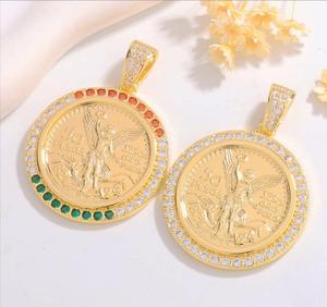 Statue de la Liberté Ange Micro-Incrusté Zircon Personnalisé <span class=keywords><strong>50</strong></span> Peso 14k Pièce d'<span class=keywords><strong>Or</strong></span> Pendentif Collier Laiton Hip-Hop Bijoux pour Cadeaux - Product Image 1
