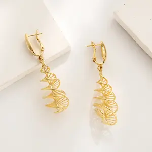 2024 Unique Design 18K Plating Diamond Encrusted Copper Huggie Earrings With Tassel Leaves And Religious Style For Party