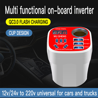 Inversor de Corriente para Auto de 200W, DC 12V/24V a AC 220V, Cargador Rápido QC3.0 USB-C con Pantalla LED, Adaptador de Encendedor de Cigarrillos