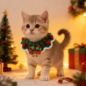 طقم طوق وشال محبوك قابل للتعديل للقطط والكلاب من الصوف - للاستخدام في الشتاء والمناسبات الاحتفالية ولجميع الفصول - Product Image 1