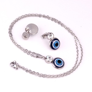 Parure de bijoux de mariage tendance en acier inoxydable plaqué or PVD 18 carats bleu, collier et boucles d'oreilles pour femme, prix de gros - Product Image 6