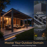 Pergola motorisée à lames orientables en aluminium avec éclairage LED, revêtement poudré, écologique, pour jardin extérieur, pavillon, gazebo pour balcon