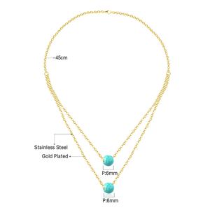 Collar de Acero Inoxidable con Colgante Chapado en Oro de 18K, Cadena de Cuentas de Turquesa de Doble Capa, Collares Minimalistas y Delicados para Combinar - Product Image 2