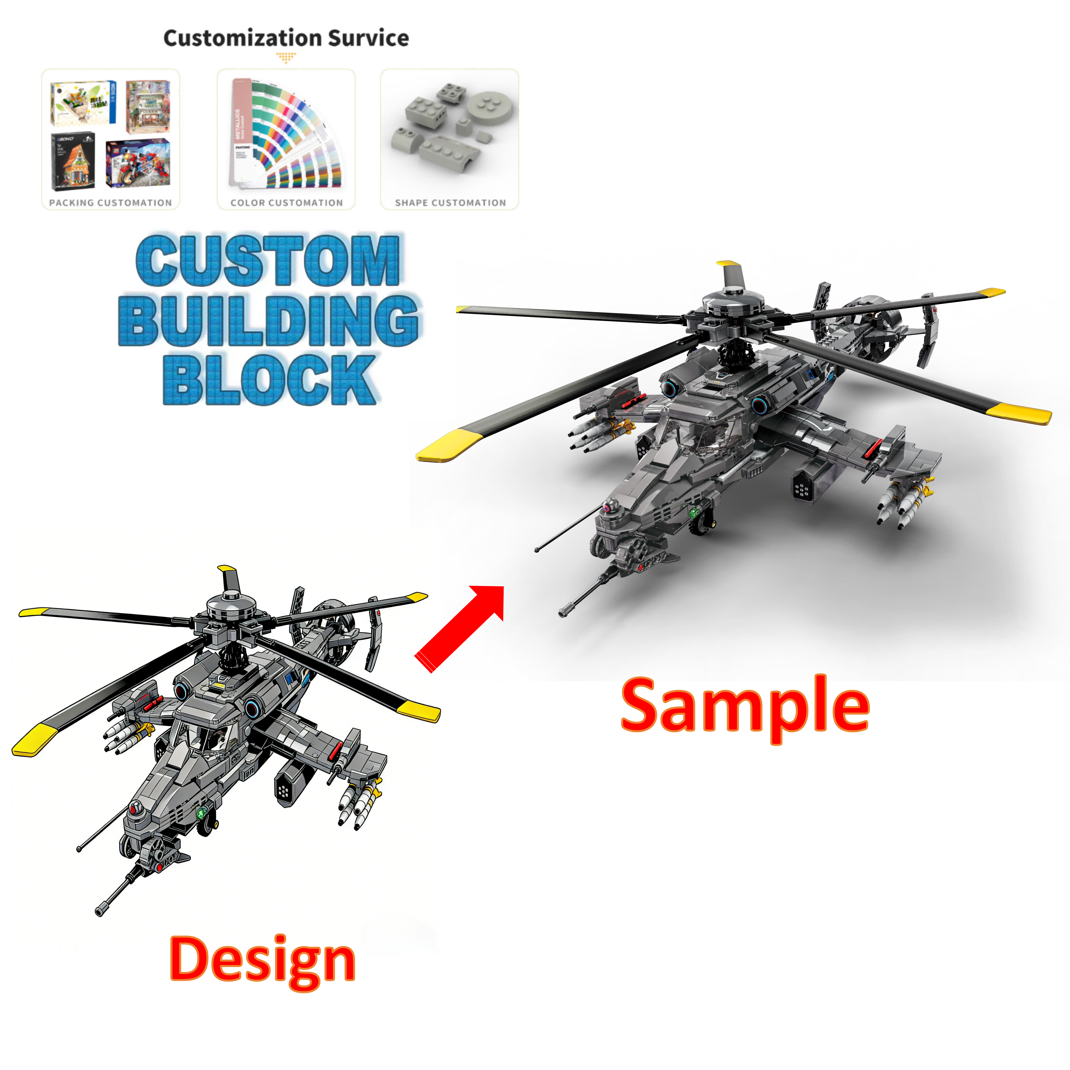 Wholesale Custom Helicopter Model Building Blocks; Customizable Colors And Designs; OEM, ODM, And OBM Services Available